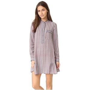 BCBG Maxazria Flounce Ruffle Hem Shirt Dress Long Sleeve Multicolor Lucille Sz S